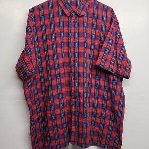 Christian Dior Red & Blue Tribal Checkered Custom Made Men's Shirt Sz 43/17.0